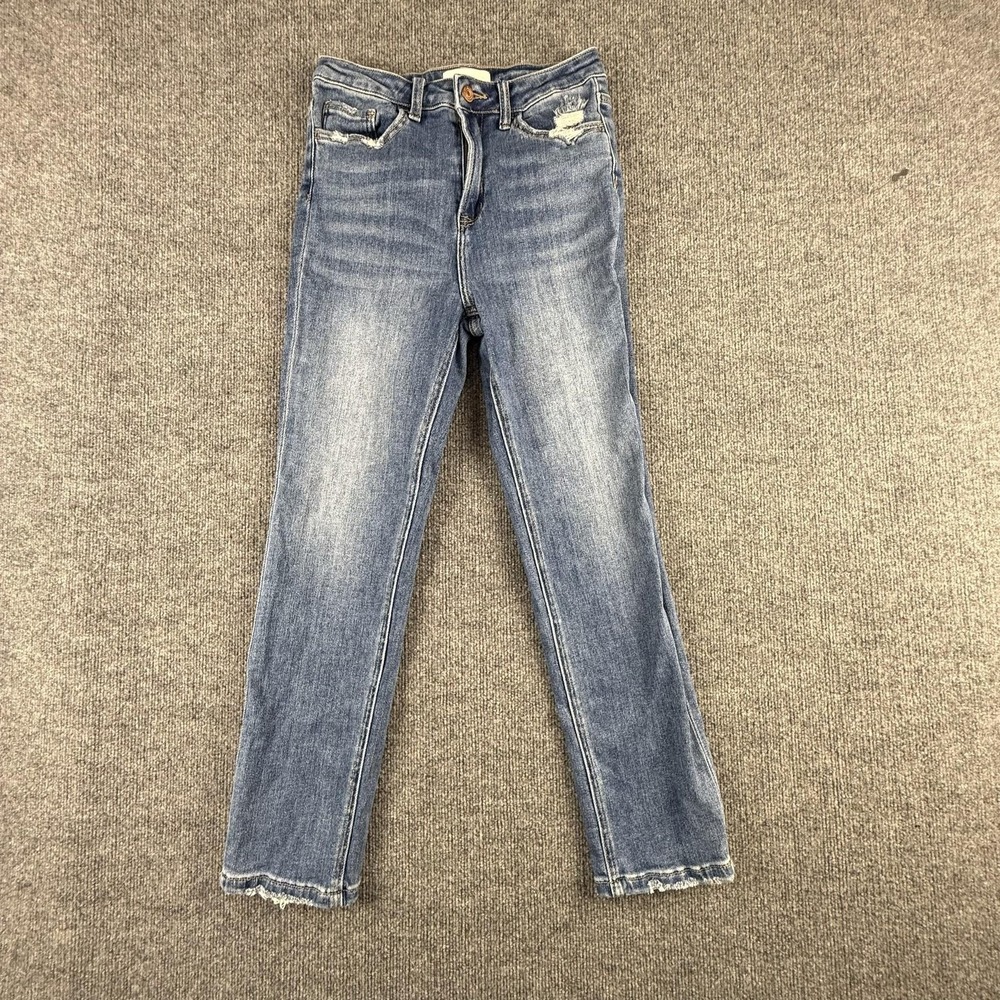 Vervet Jeans Womens 28 Blue High Rise Straight Distressed Raw Hem Stretch Denim